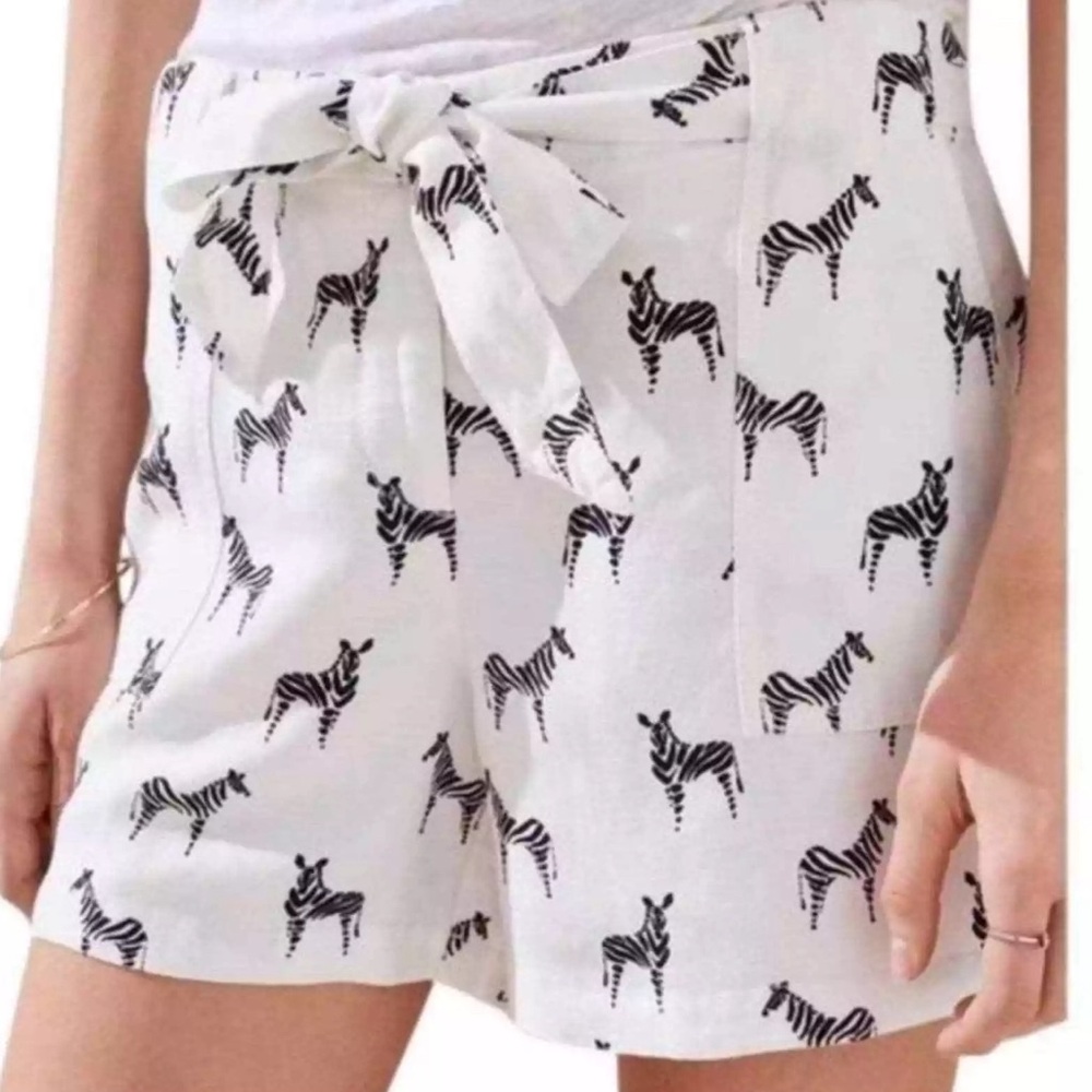 LOFT Linen Blend Tie Waist Zebra Print Shorts - size 2